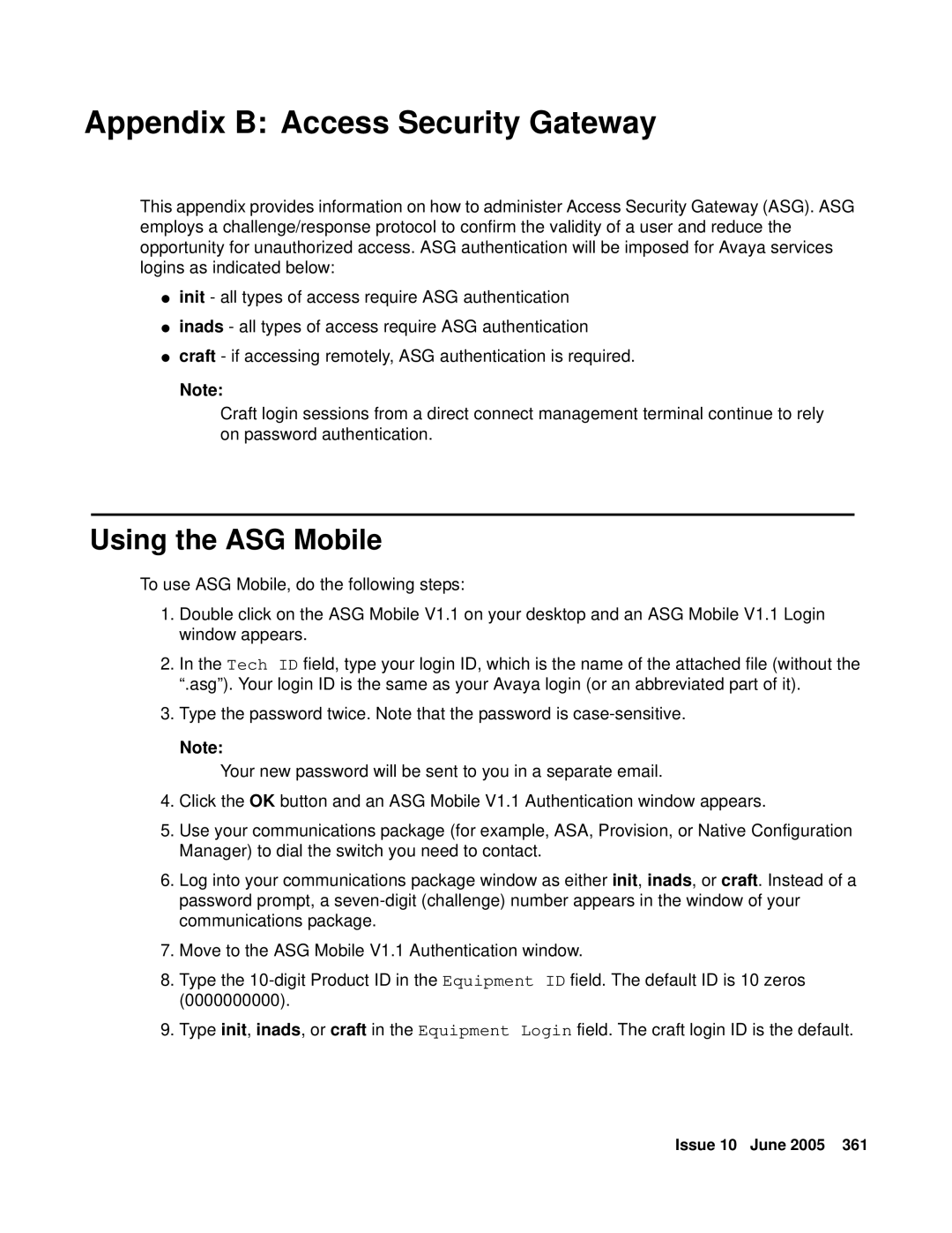 Avaya CMC1 manual Appendix B Access Security Gateway, Using the ASG Mobile 