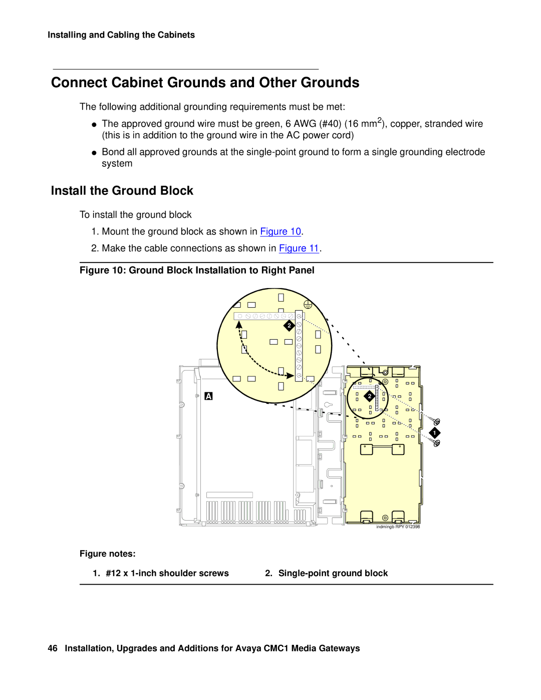 Avaya CMC1 manual Connect Cabinet Grounds and Other Grounds, Install the Ground Block 