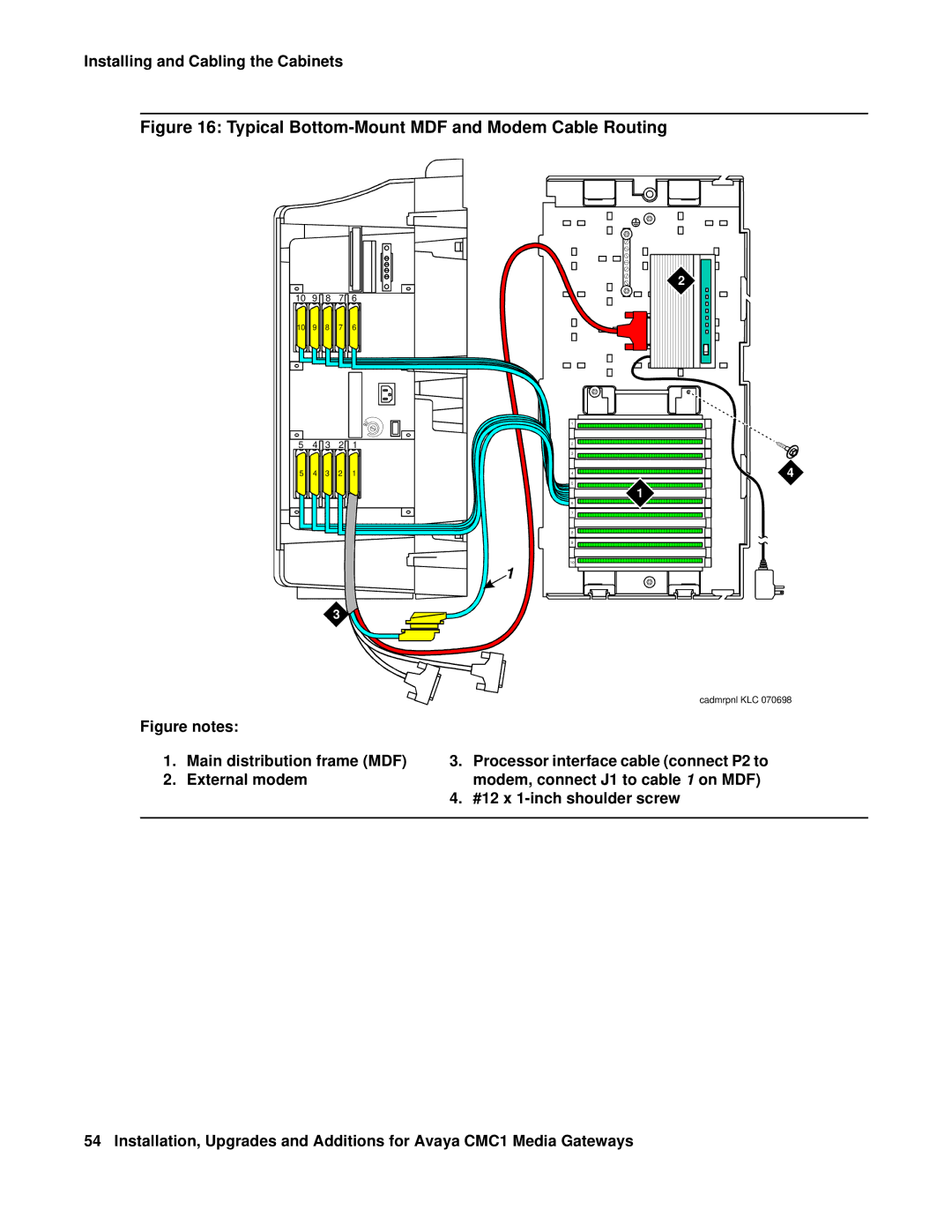 Avaya CMC1 manual Typical Bottom-Mount MDF and Modem Cable Routing 