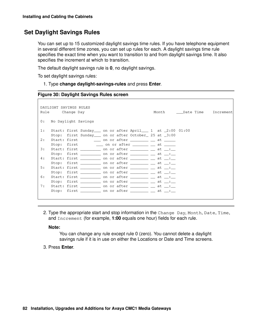 Avaya CMC1 manual Set Daylight Savings Rules, Type change daylight-savings-rules and press Enter 