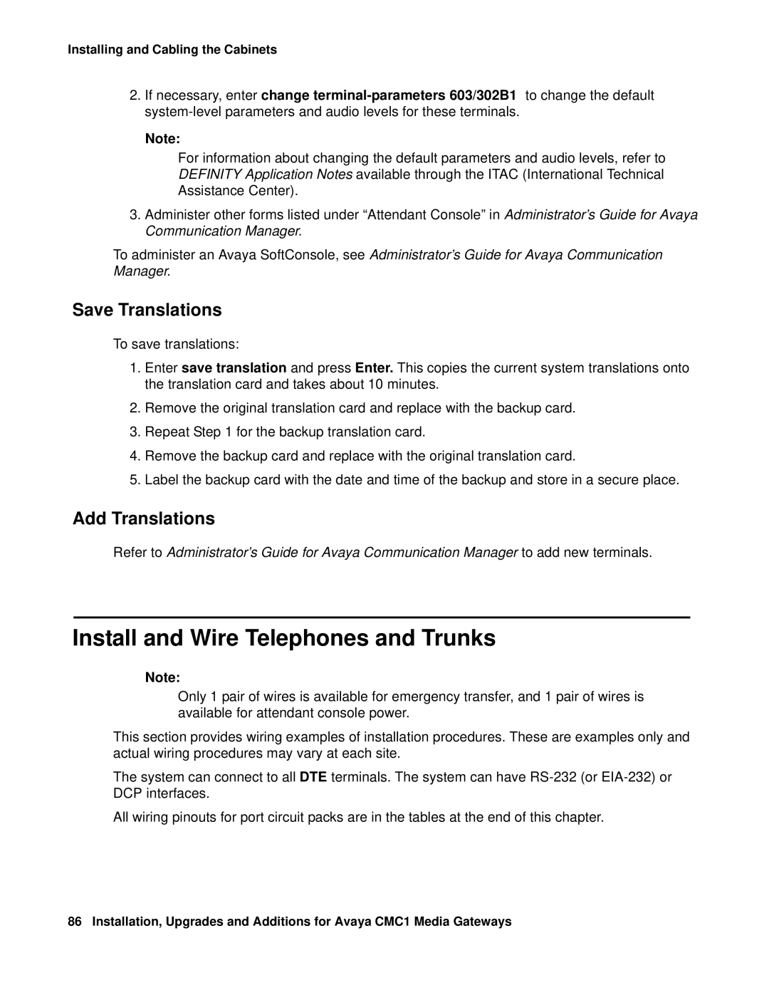 Avaya CMC1 manual Install and Wire Telephones and Trunks, Save Translations, Add Translations 