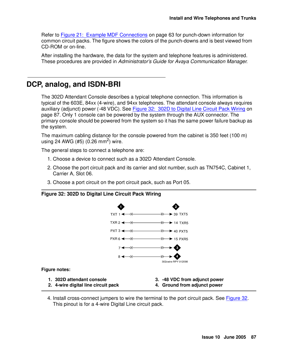 Avaya CMC1 manual DCP, analog, and ISDN-BRI, 302D to Digital Line Circuit Pack Wiring 