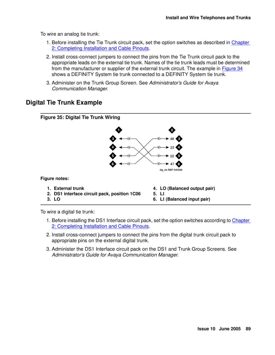 Avaya CMC1 manual Digital Tie Trunk Example, Digital Tie Trunk Wiring 