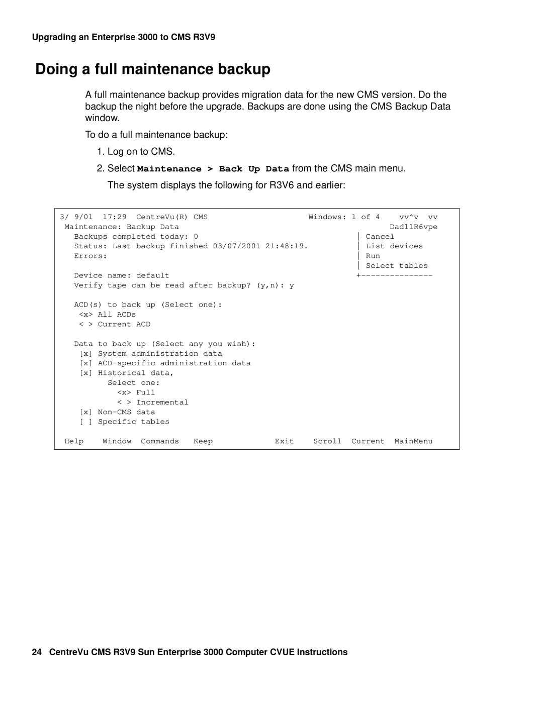 Avaya Comcode 700220627 manual Doing a full maintenance backup 