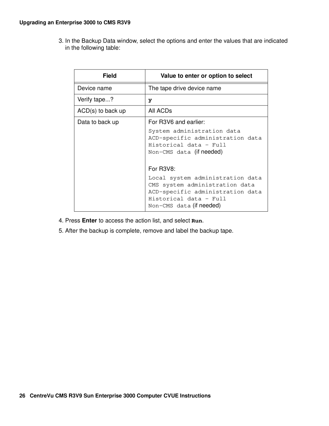 Avaya Comcode 700220627 manual Field Value to enter or option to select 