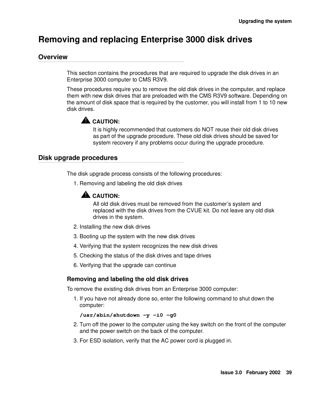 Avaya Comcode 700220627 manual Removing and replacing Enterprise 3000 disk drives, Overview, Disk upgrade procedures 