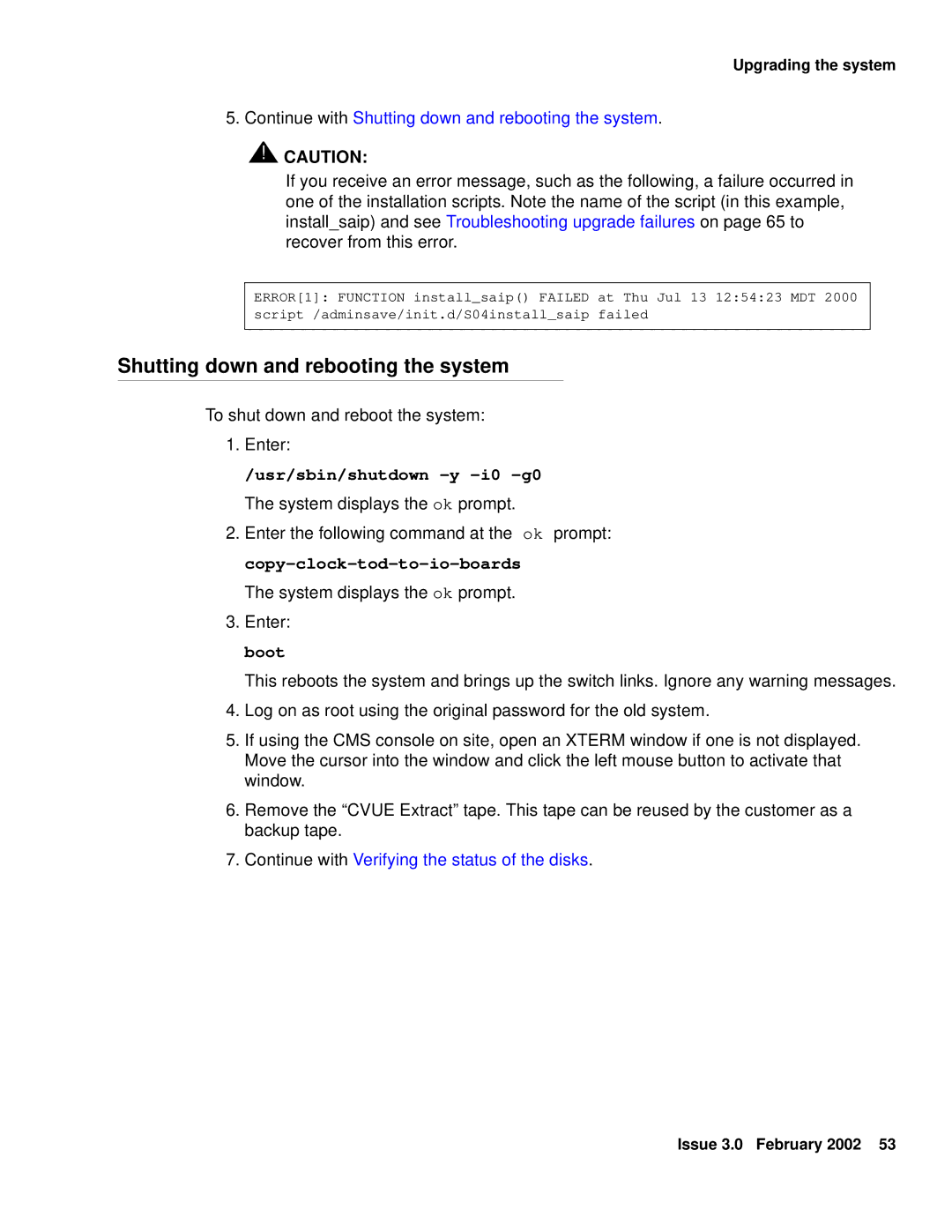 Avaya Comcode 700220627 manual Continue with Shutting down and rebooting the system 