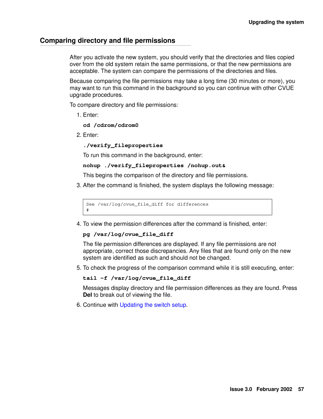 Avaya Comcode 700220627 manual Comparing directory and file permissions, Verifyfileproperties 