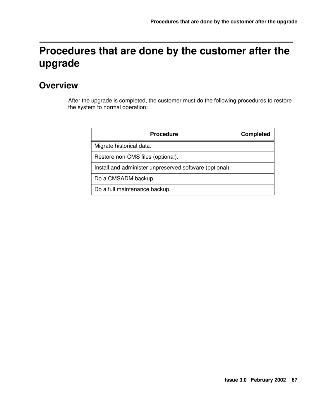 Avaya Comcode 700220627 manual Procedures that are done by the customer after the upgrade 