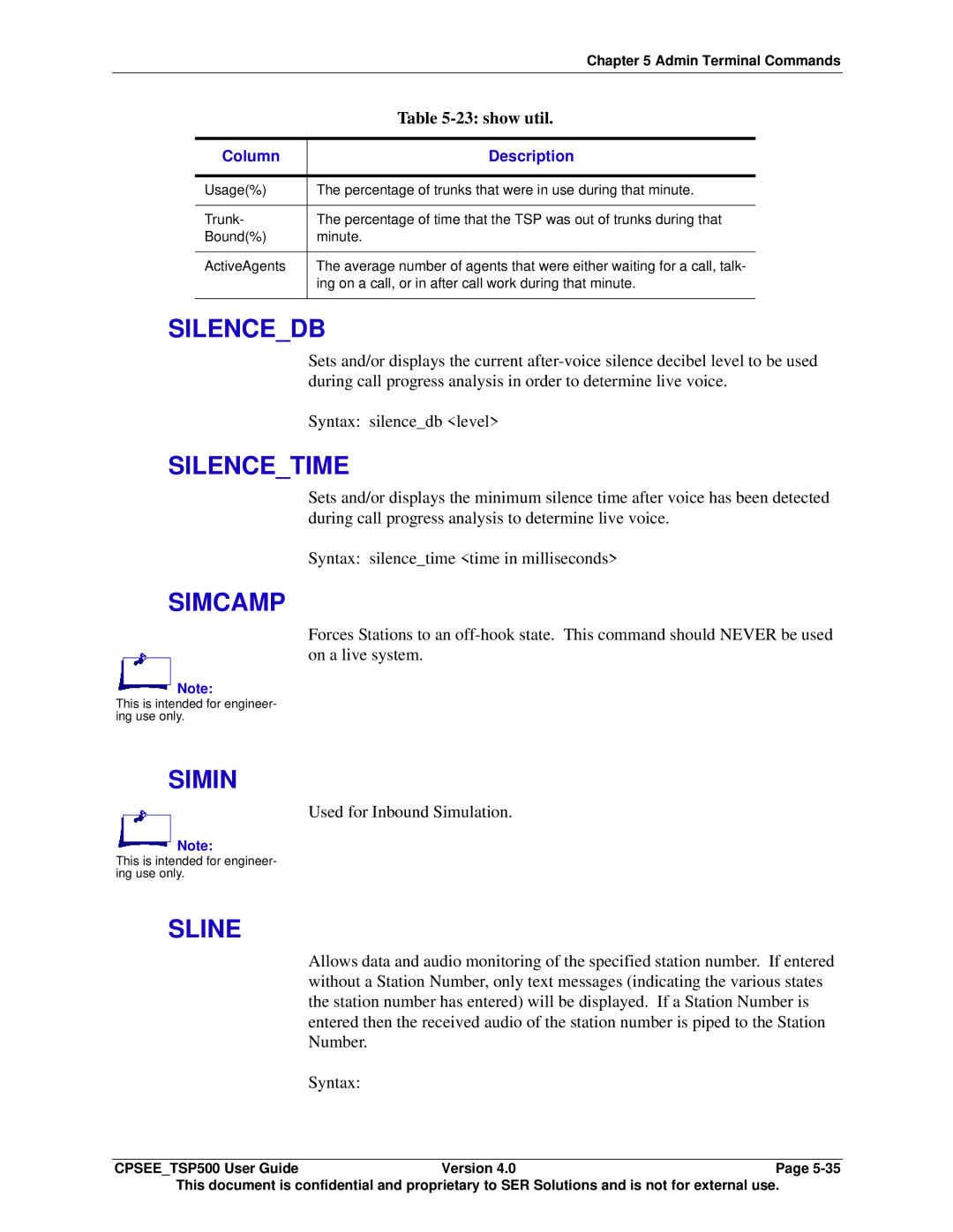 Avaya CPSEE_TSP500 manual Silencedb, Silencetime, Simcamp, Simin, Sline 