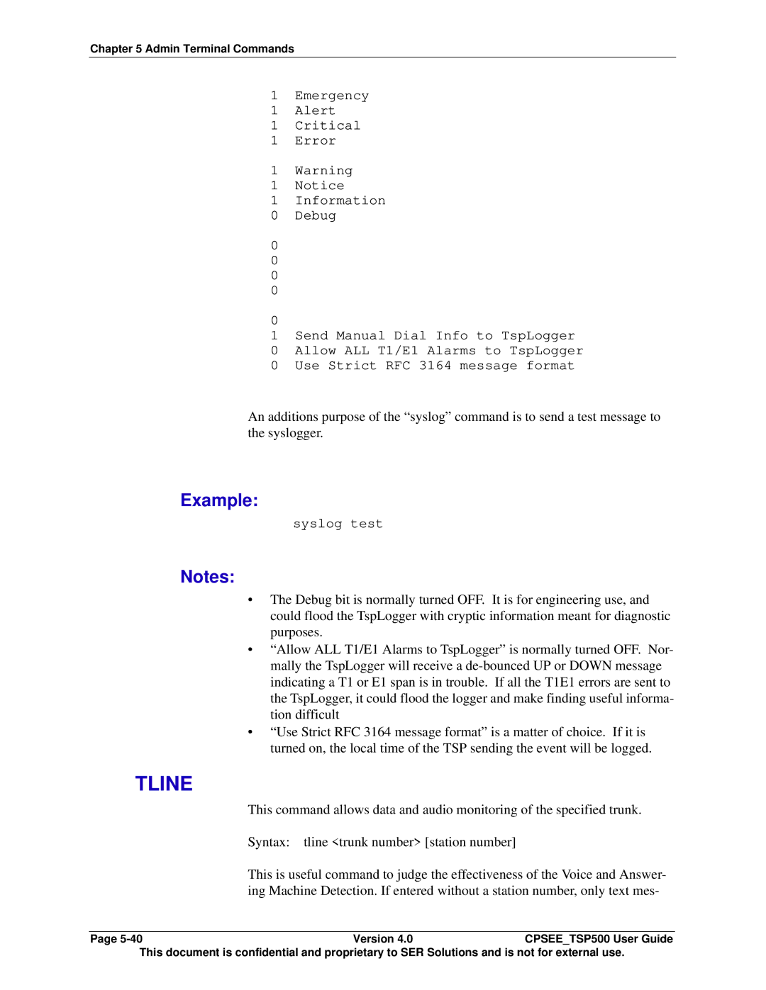 Avaya CPSEE_TSP500 manual Tline, Example 