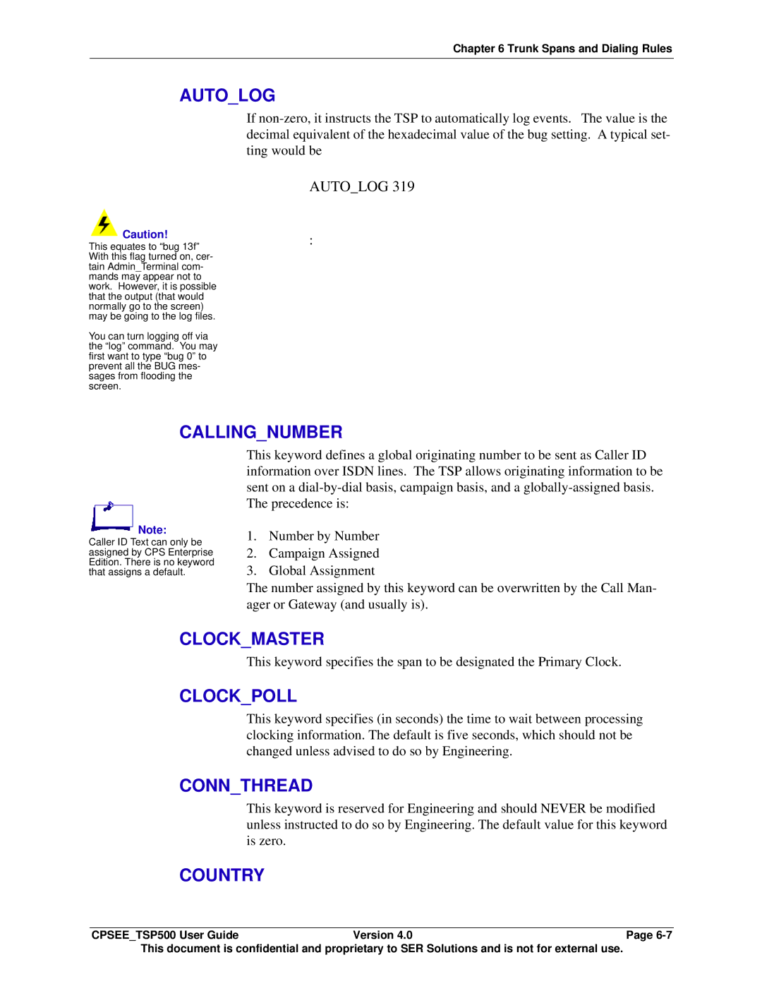 Avaya CPSEE_TSP500 manual Autolog, Callingnumber, Clockmaster, Clockpoll, Connthread, Country 