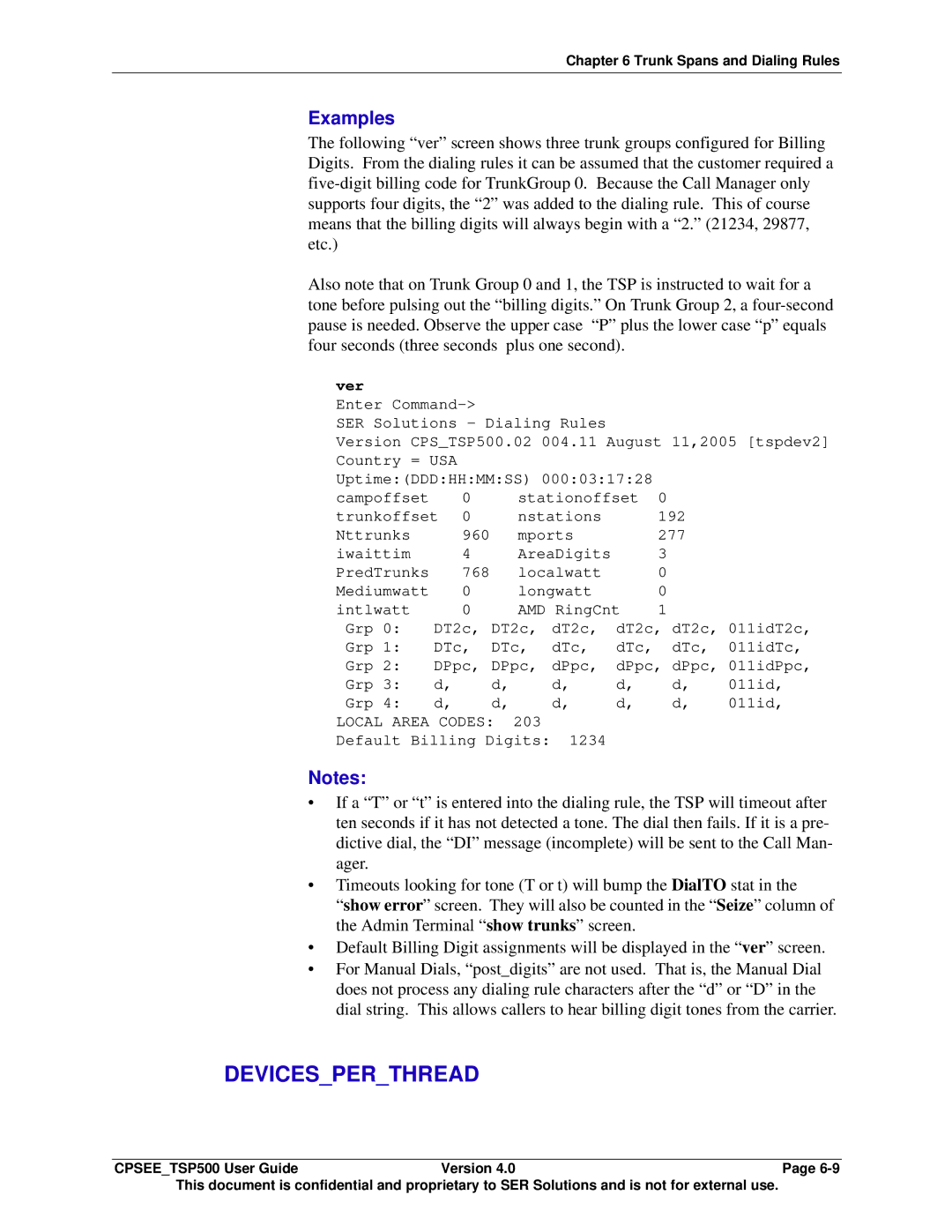 Avaya CPSEE_TSP500 manual Devicesperthread, Examples 