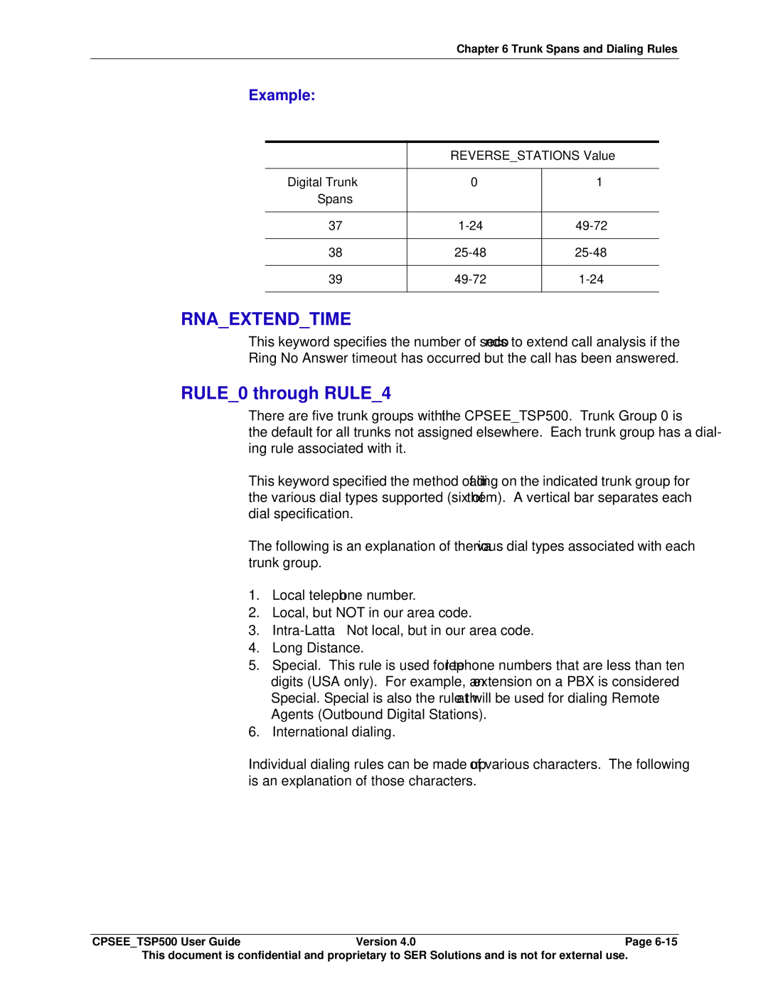 Avaya CPSEE_TSP500 manual Rnaextendtime, RULE0 through RULE4 