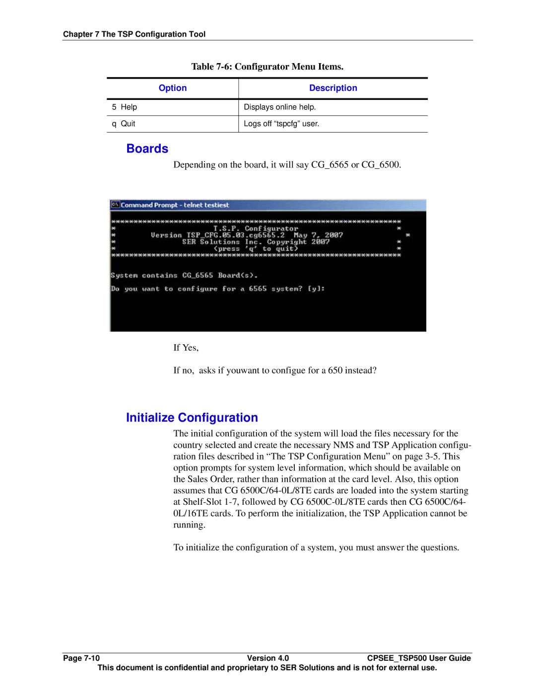 Avaya CPSEE_TSP500 manual Boards, Initialize Configuration 