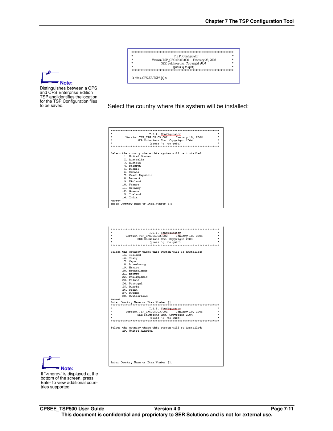 Avaya CPSEE_TSP500 manual Select the country where this system will be installed 