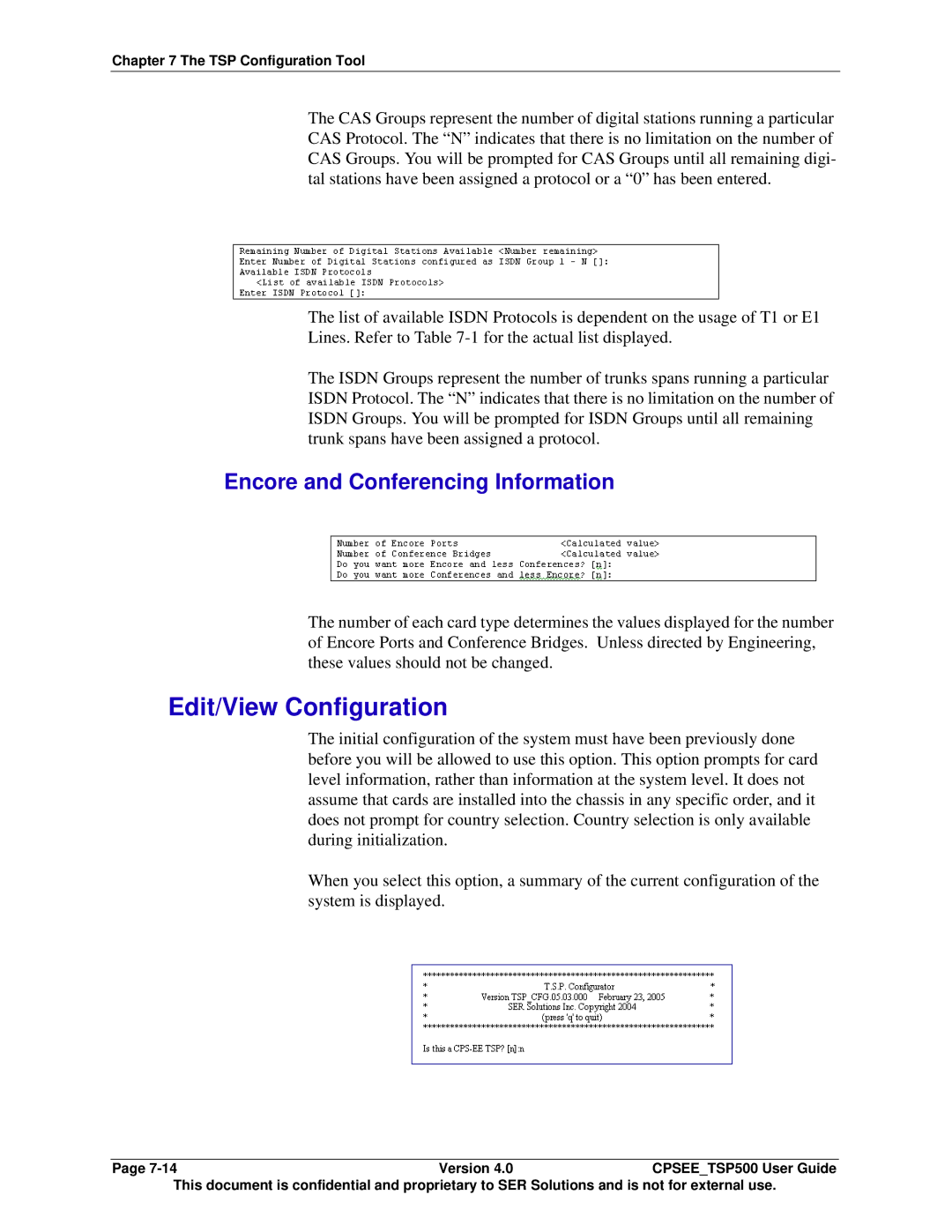 Avaya CPSEE_TSP500 manual Edit/View Configuration, Encore and Conferencing Information 