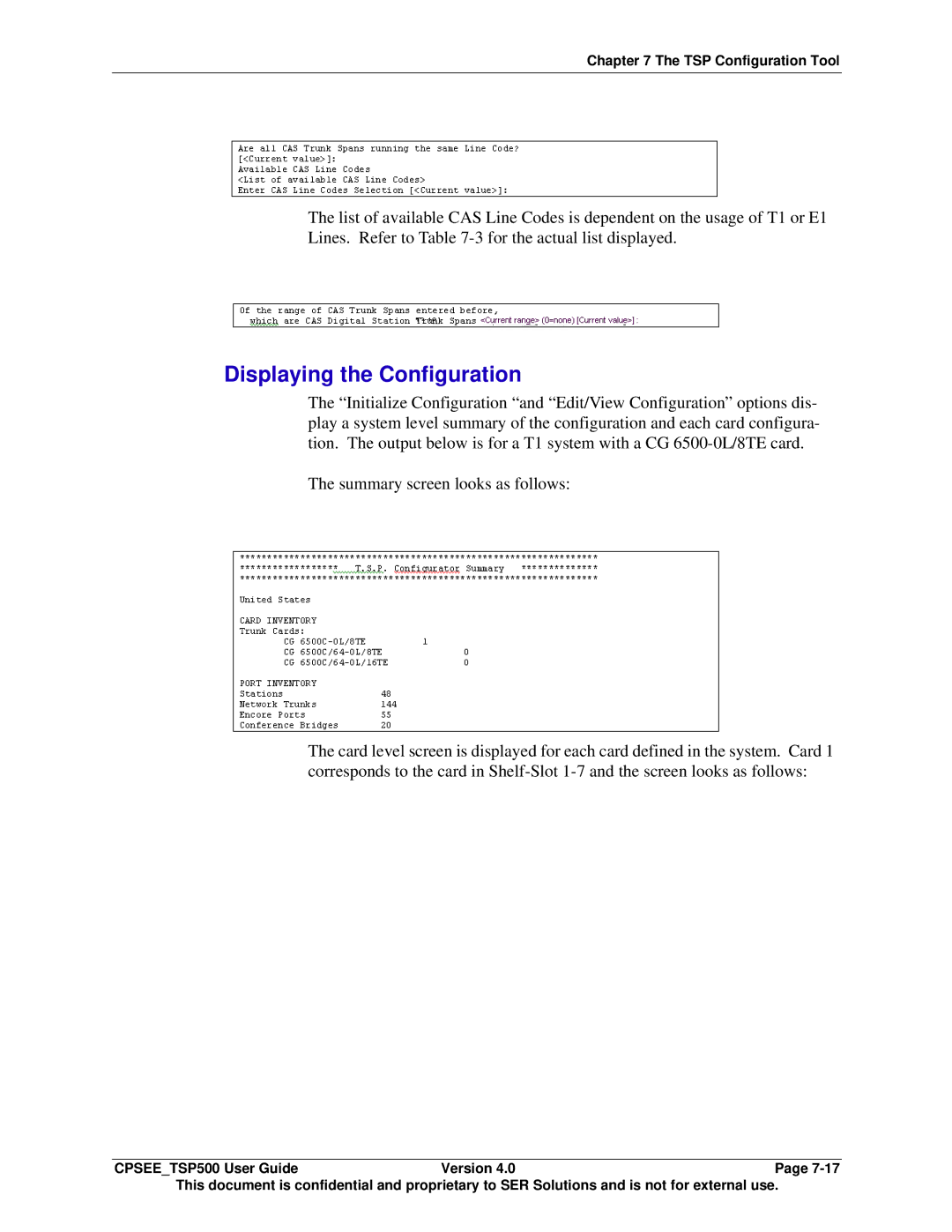 Avaya CPSEE_TSP500 manual Displaying the Configuration 