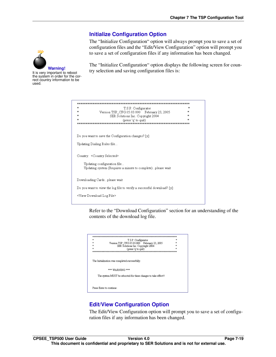 Avaya CPSEE_TSP500 manual Initialize Configuration Option 