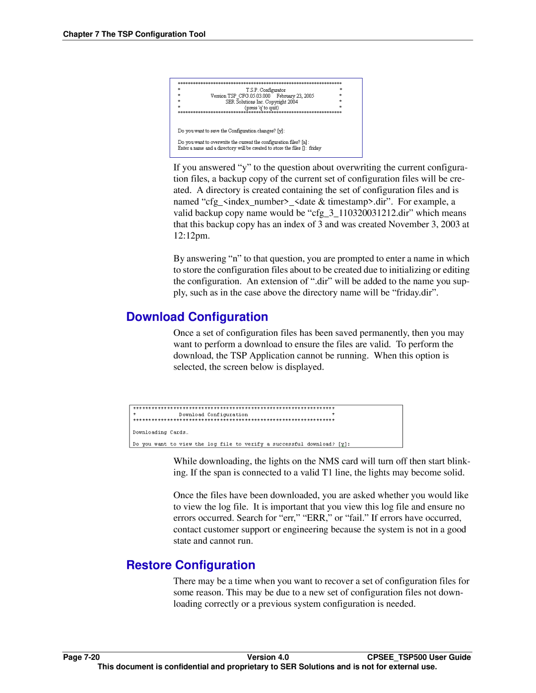 Avaya CPSEE_TSP500 manual Download Configuration, Restore Configuration 