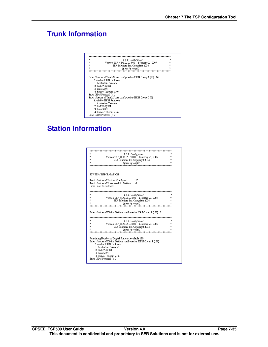 Avaya CPSEE_TSP500 manual Trunk Information Station Information 