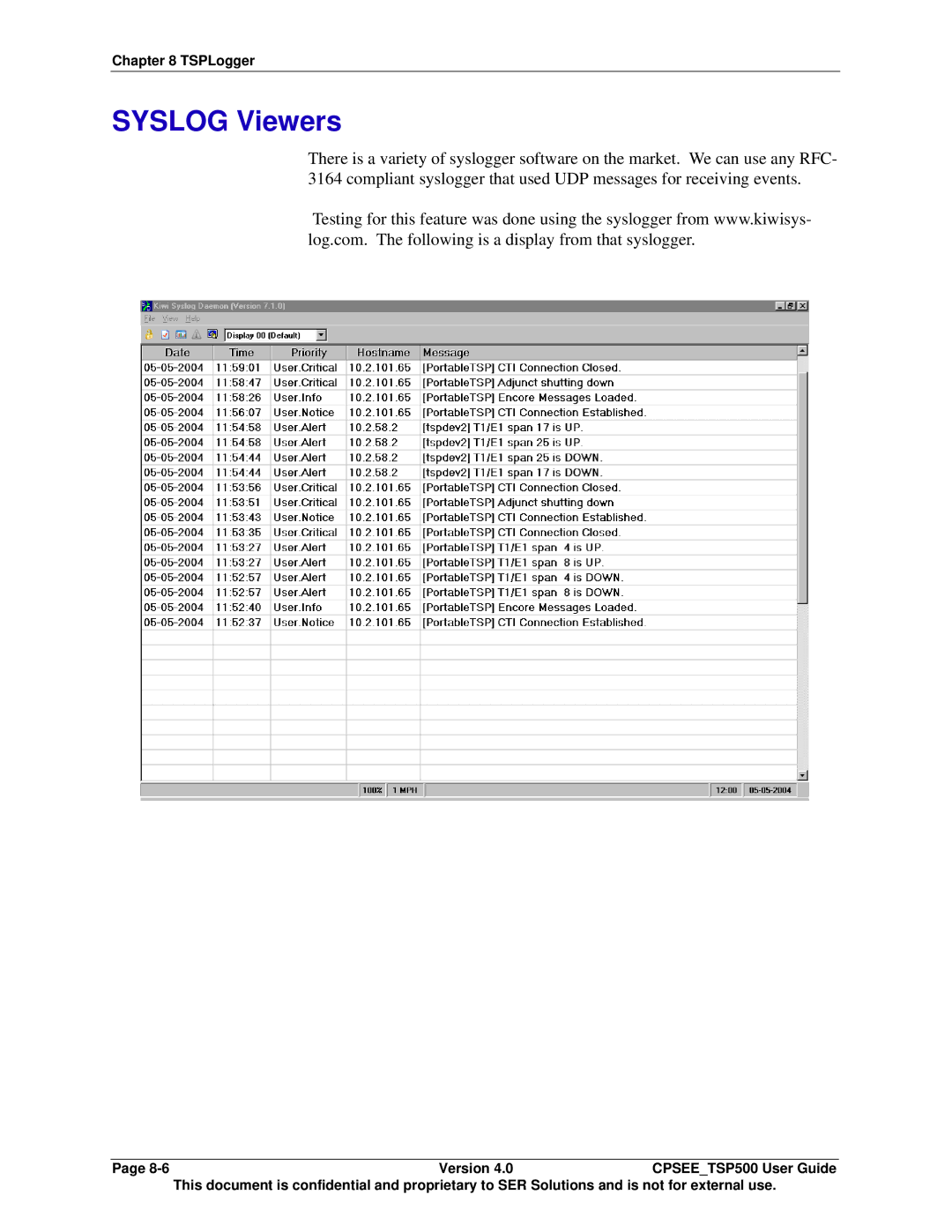 Avaya CPSEE_TSP500 manual Syslog Viewers 