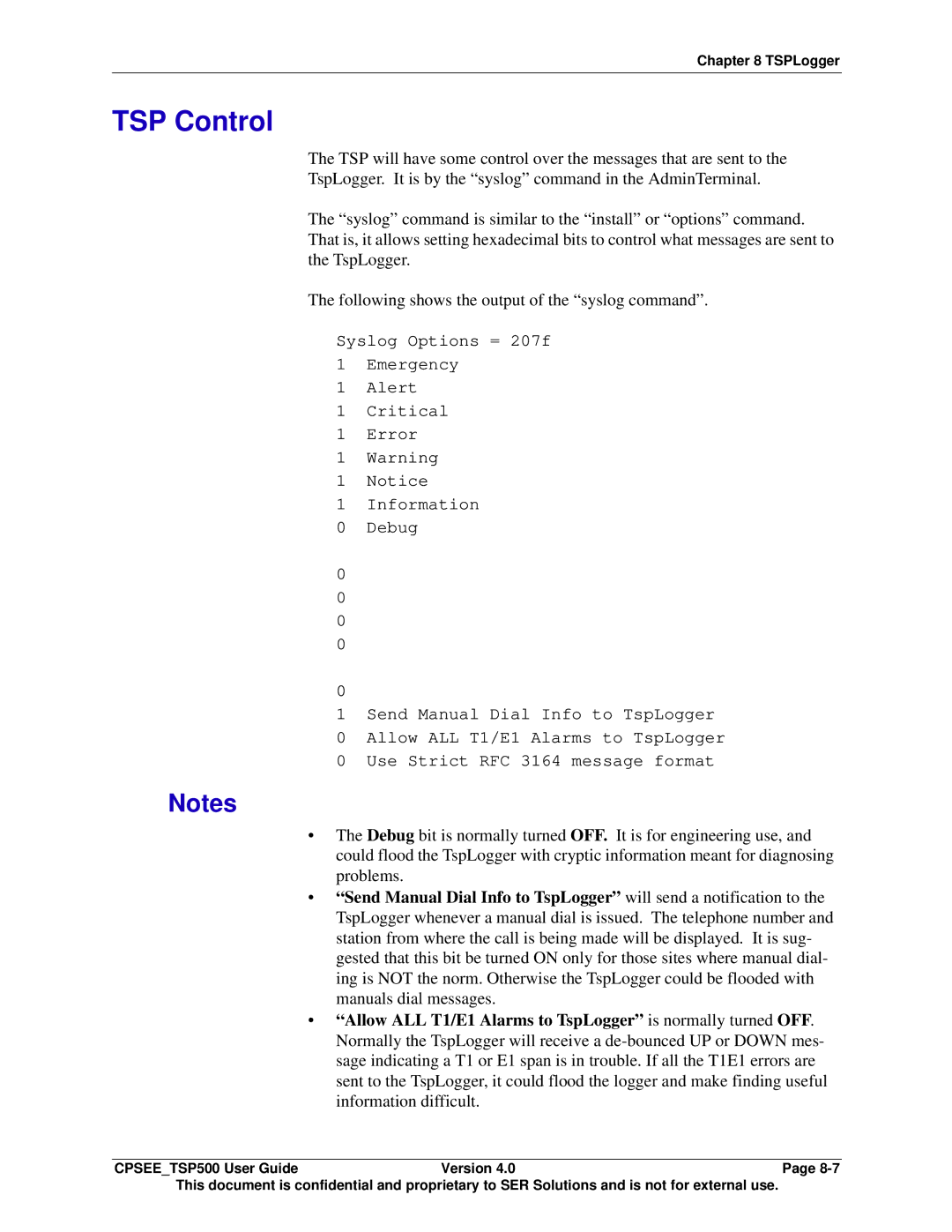 Avaya CPSEE_TSP500 manual TSP Control 