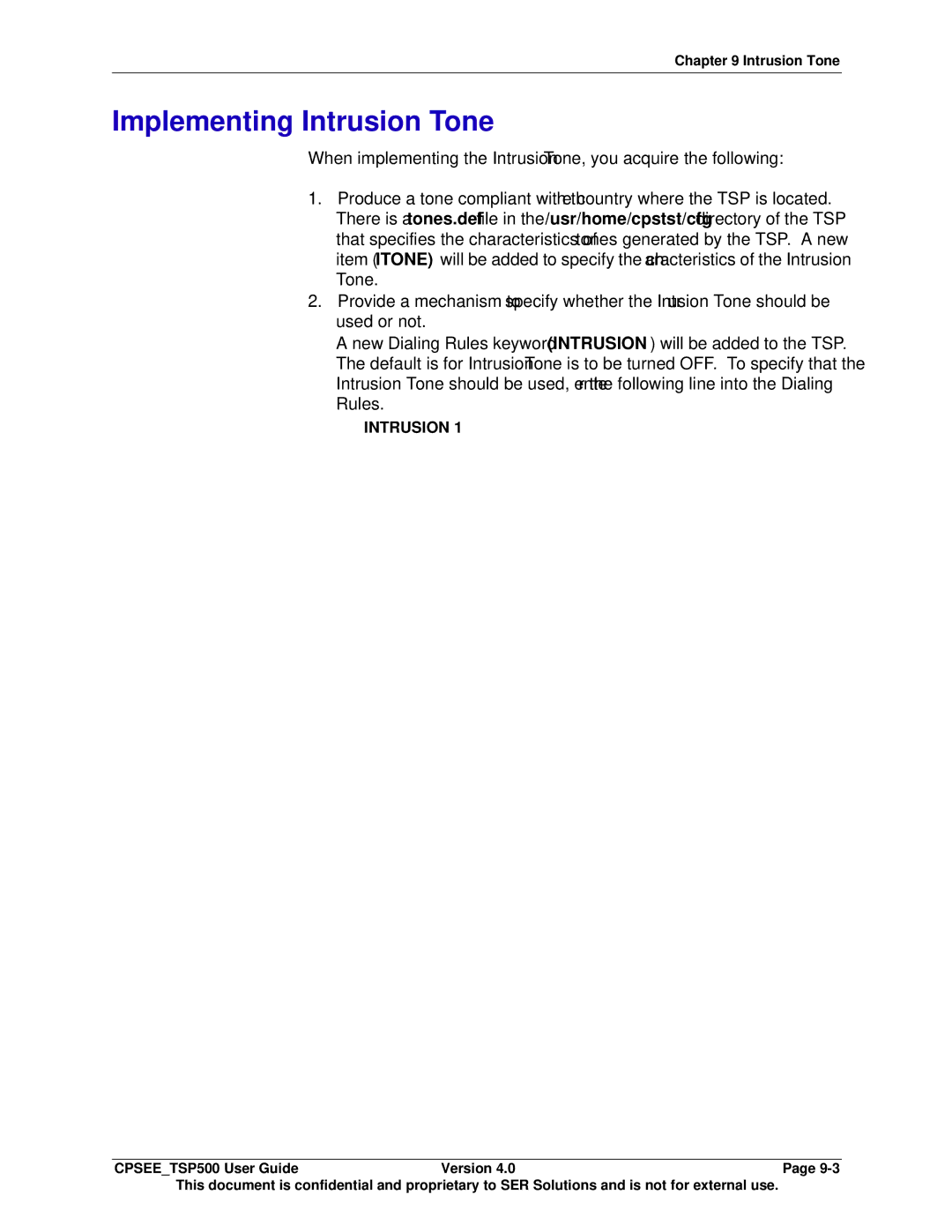 Avaya CPSEE_TSP500 manual Implementing Intrusion Tone 