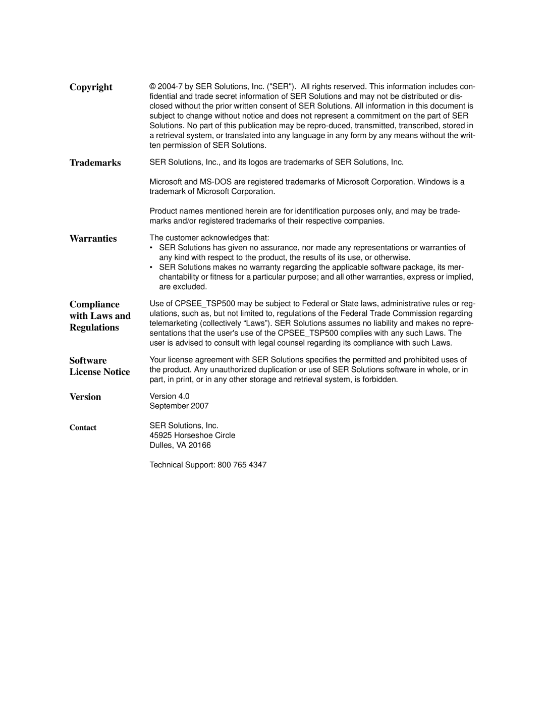 Avaya CPSEE_TSP500 manual Copyright, Trademarks, Warranties, Compliance with Laws and Regulations, Version 