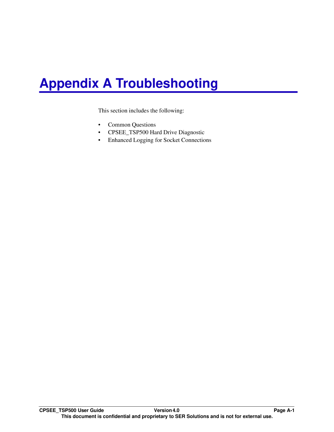 Avaya CPSEE_TSP500 manual Appendix a Troubleshooting 