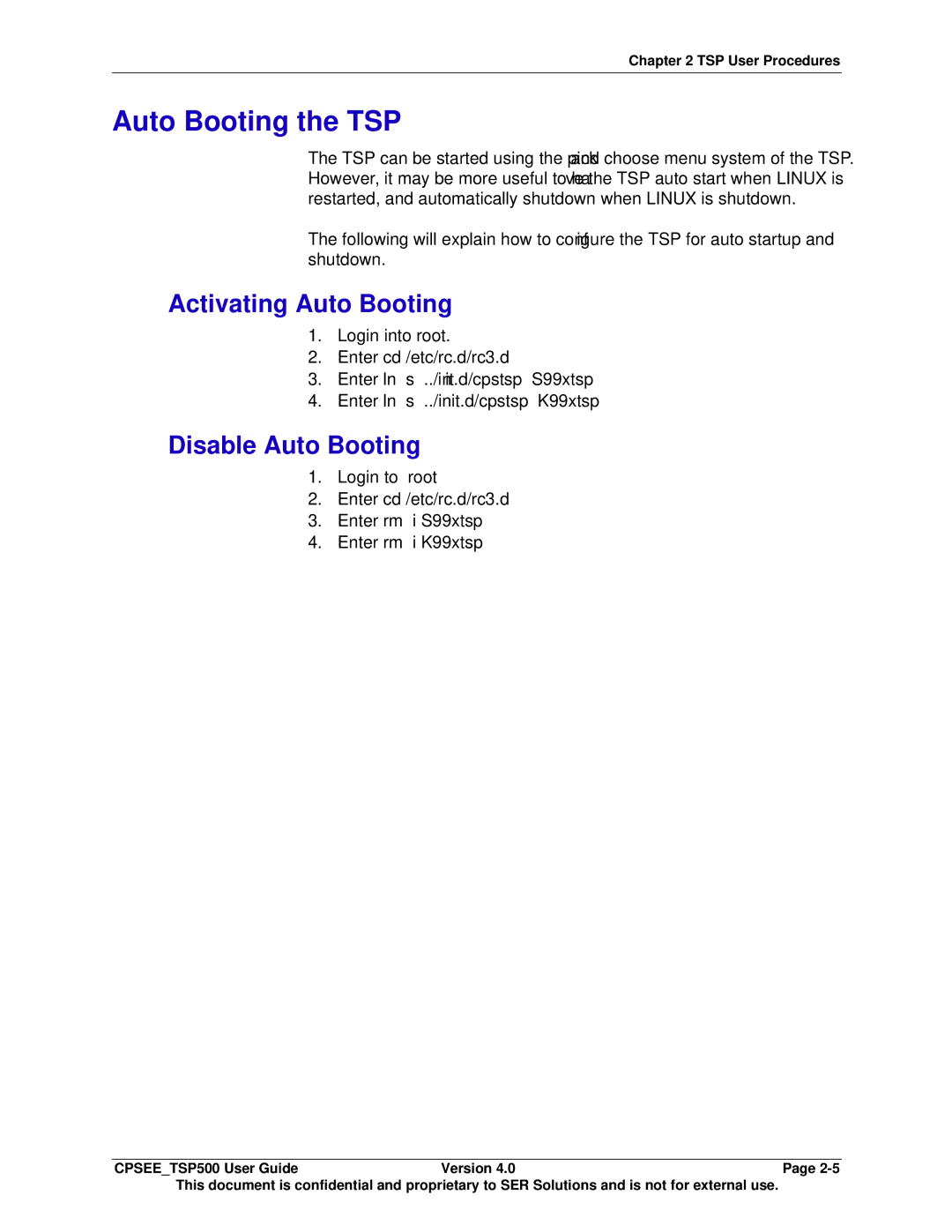 Avaya CPSEE_TSP500 manual Auto Booting the TSP, Activating Auto Booting, Disable Auto Booting 