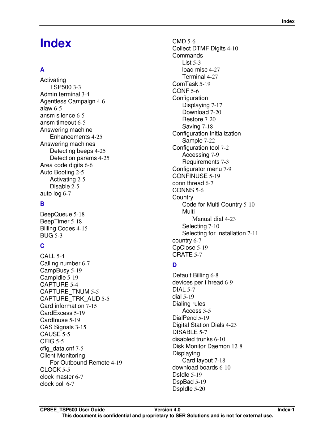 Avaya CPSEE_TSP500 manual Index 