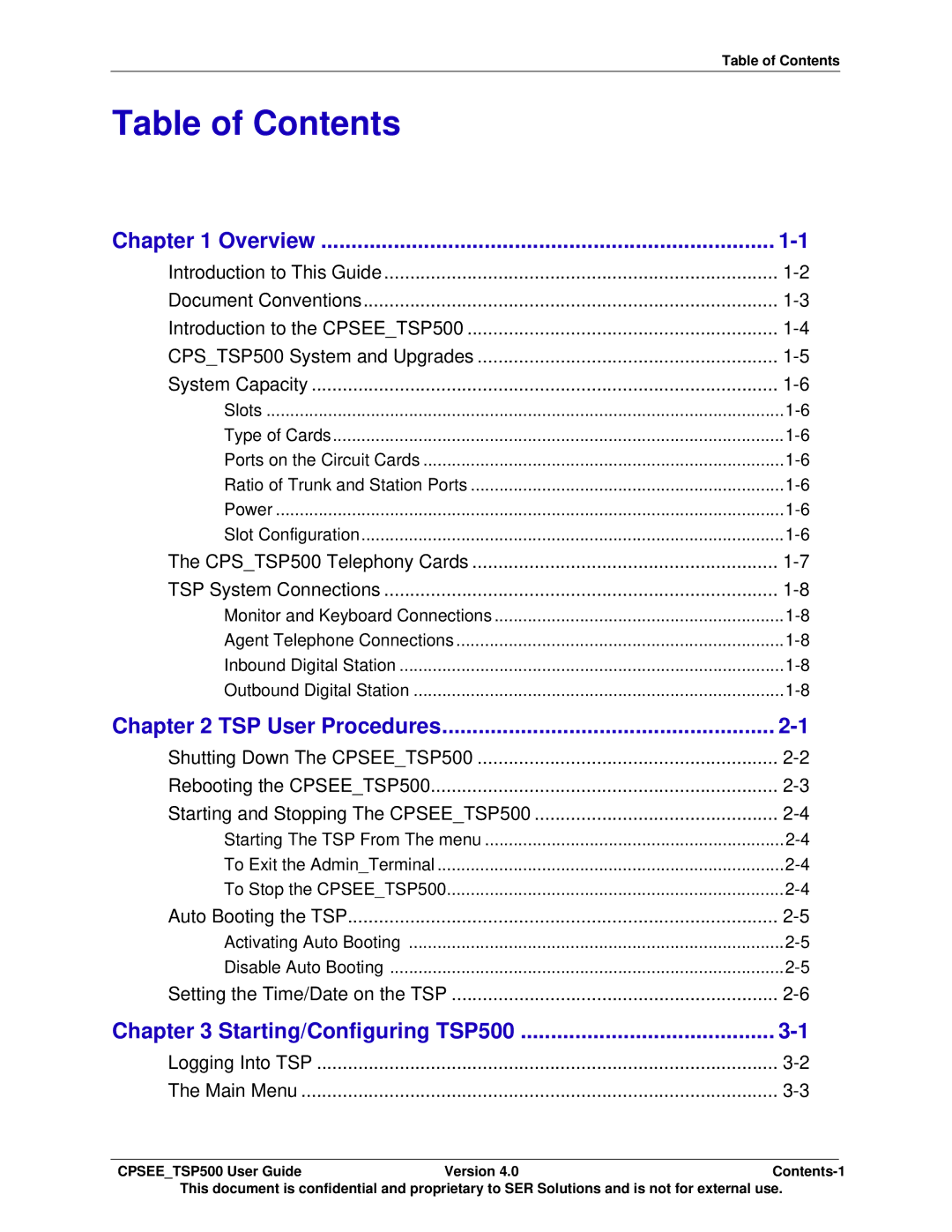 Avaya CPSEE_TSP500 manual Table of Contents 