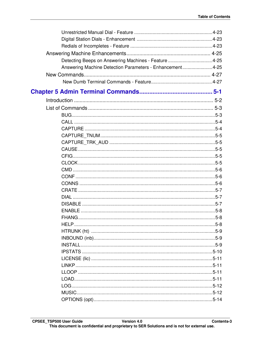 Avaya CPSEE_TSP500 manual Admin Terminal Commands 