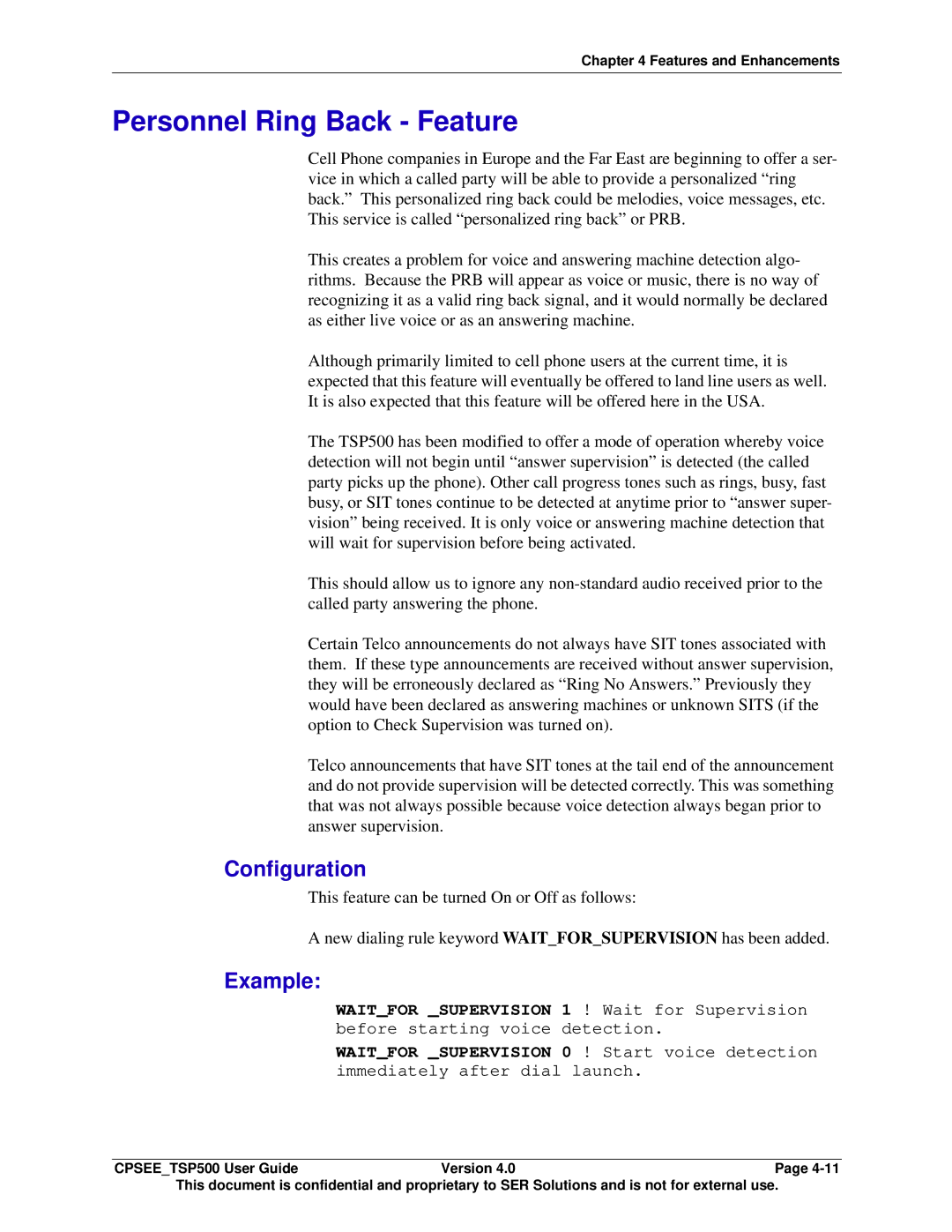 Avaya CPSEE_TSP500 manual Personnel Ring Back Feature, Configuration 