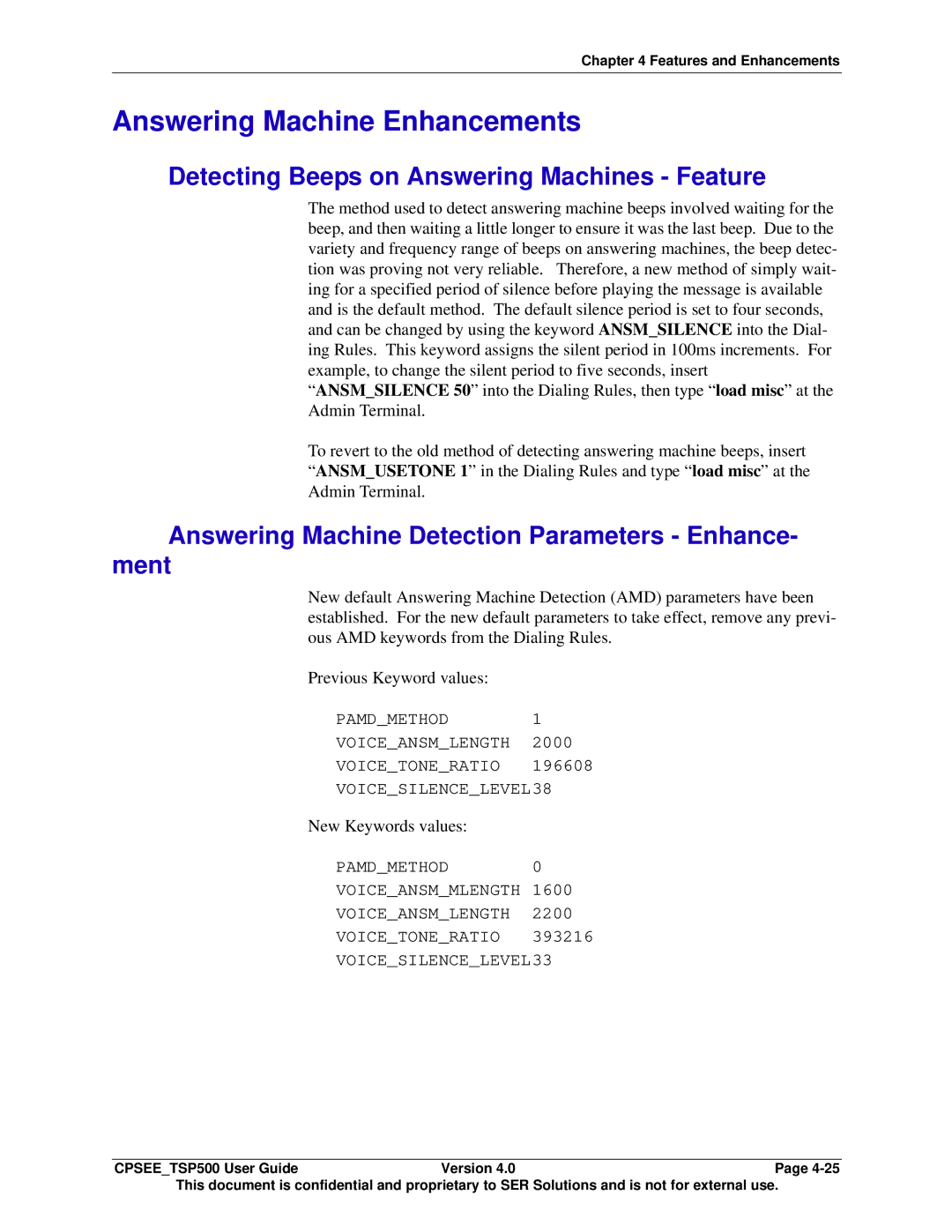 Avaya CPSEE_TSP500 Answering Machine Enhancements, Detecting Beeps on Answering Machines Feature, New Keywords values 