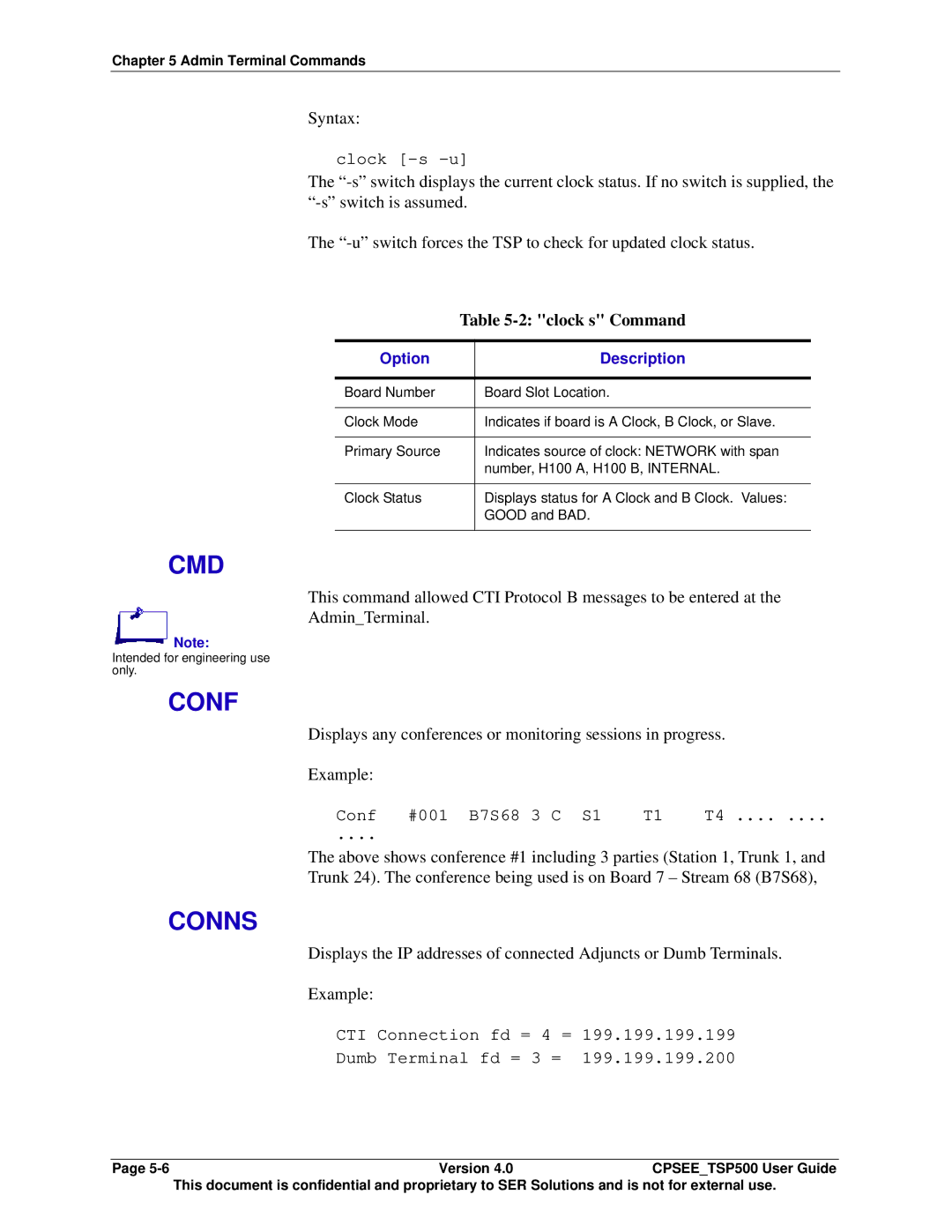 Avaya CPSEE_TSP500 manual Cmd, Conf, Conns 