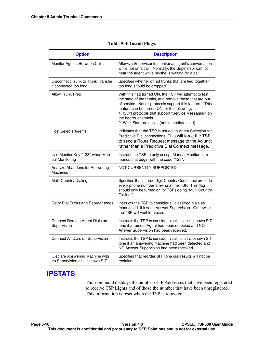 Avaya CPSEE_TSP500 manual Ipstats, Install Flags 