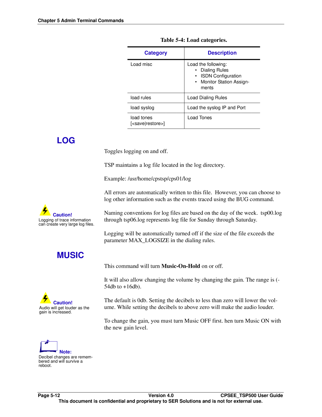 Avaya CPSEE_TSP500 manual Log, This command will turn Music-On-Holdon or off 