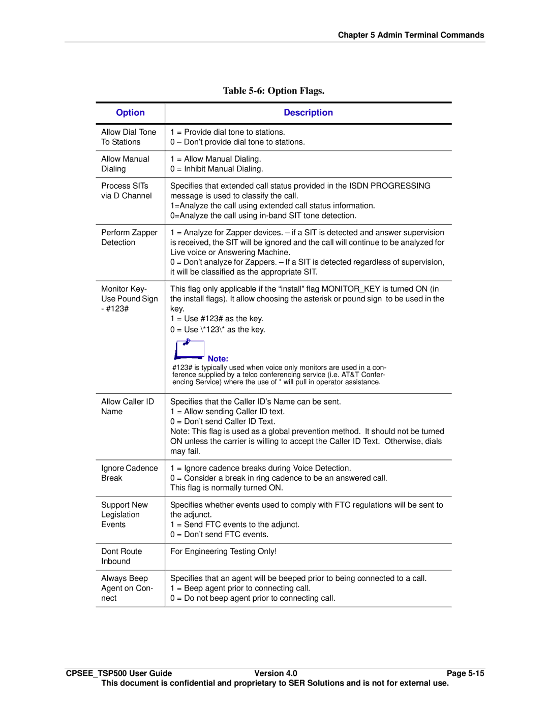 Avaya CPSEE_TSP500 manual Option Flags, #123# Key = Use #123# as the key = Use \*123\* as the key 