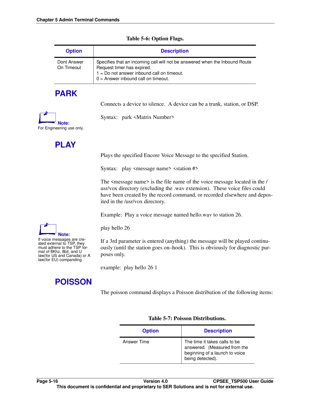 Avaya CPSEE_TSP500 manual Park, Play, Poisson Distributions 