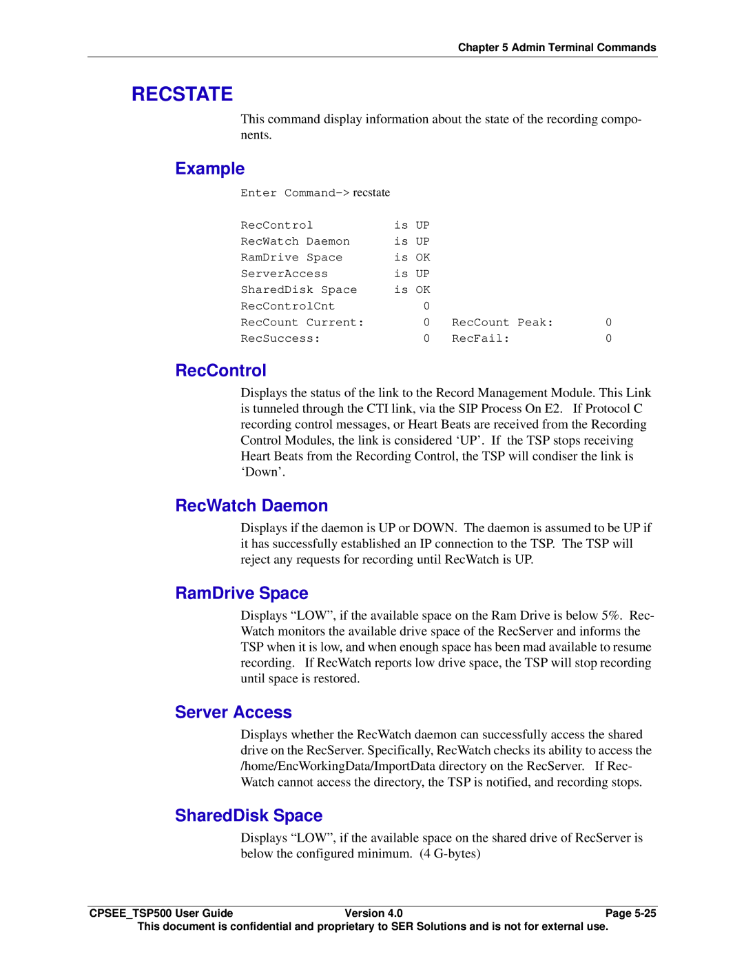 Avaya CPSEE_TSP500 manual Recstate 