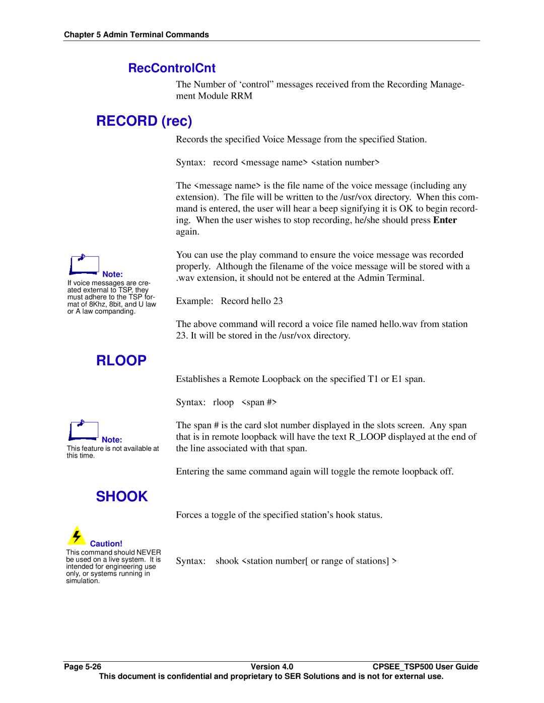 Avaya CPSEE_TSP500 manual Record rec, Rloop, Shook, RecControlCnt 