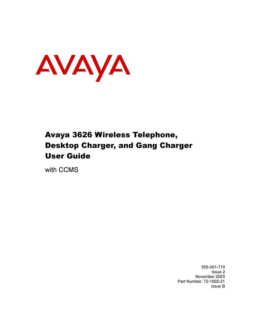 Avaya 3626, Desktop Charger manual With Ccms 