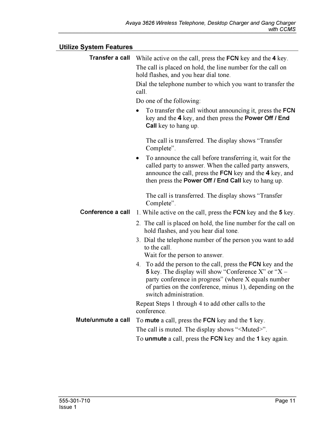 Avaya 3626, Desktop Charger manual Utilize System Features 