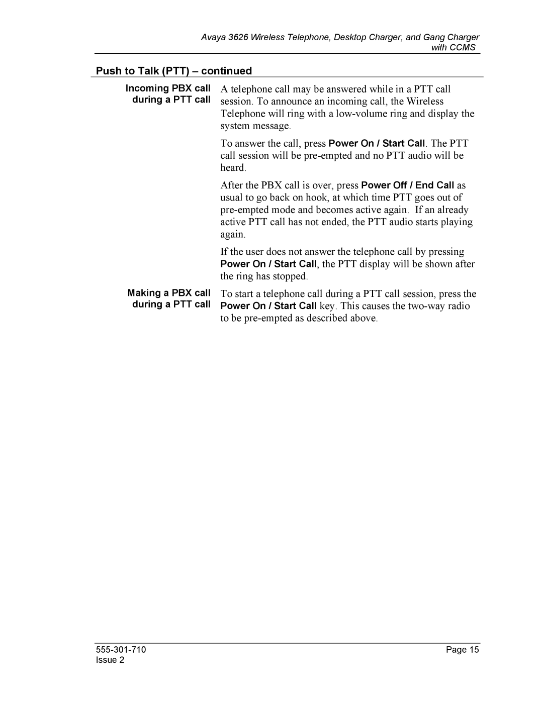 Avaya 3626, Desktop Charger manual Push to Talk PTT 