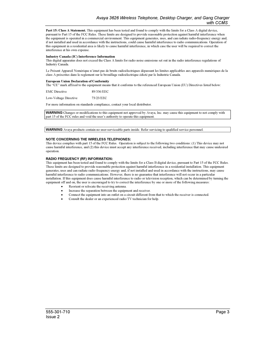 Avaya 3626, Desktop Charger manual Issue 