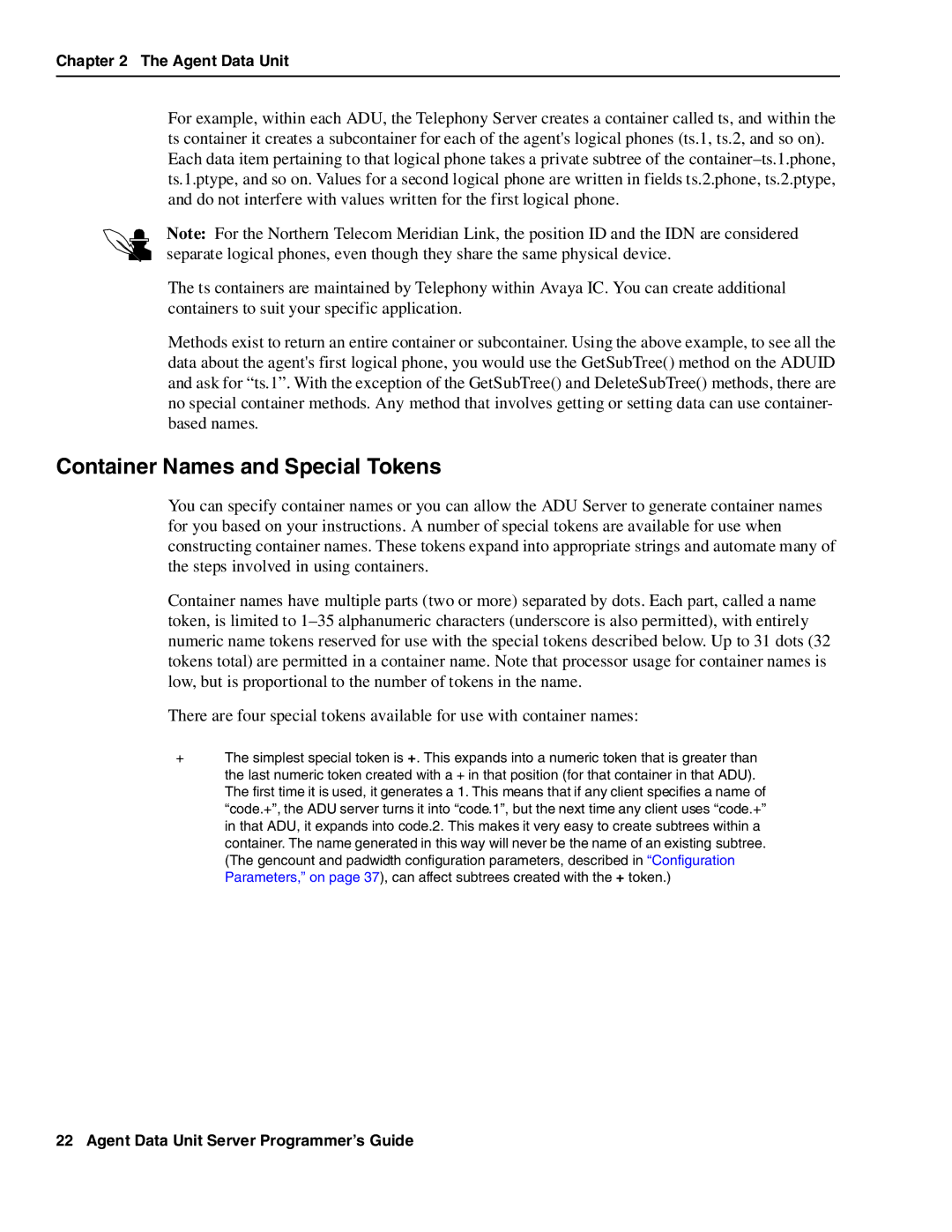 Avaya DXX-1015-01 manual Container Names and Special Tokens 