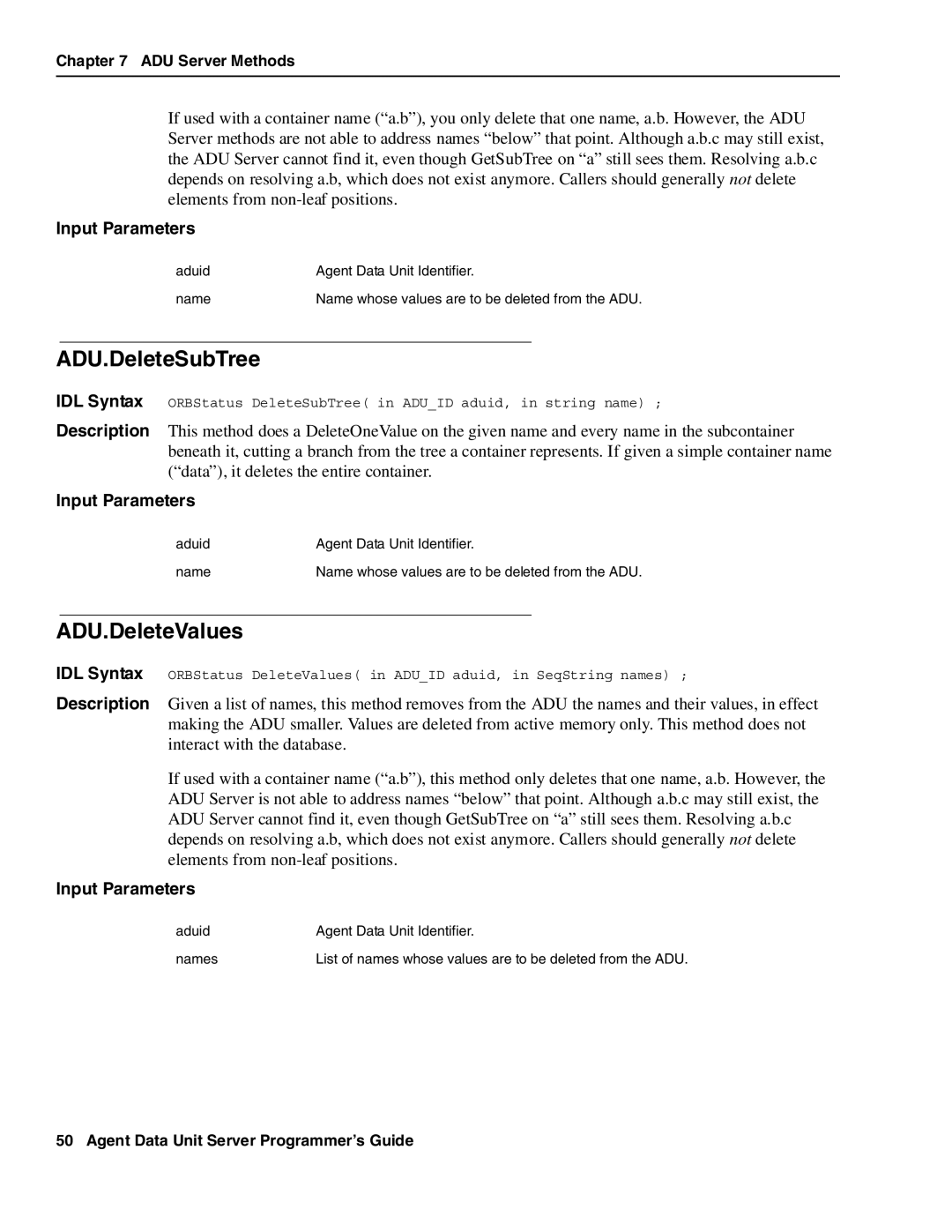 Avaya DXX-1015-01 manual ADU.DeleteSubTree, ADU.DeleteValues 