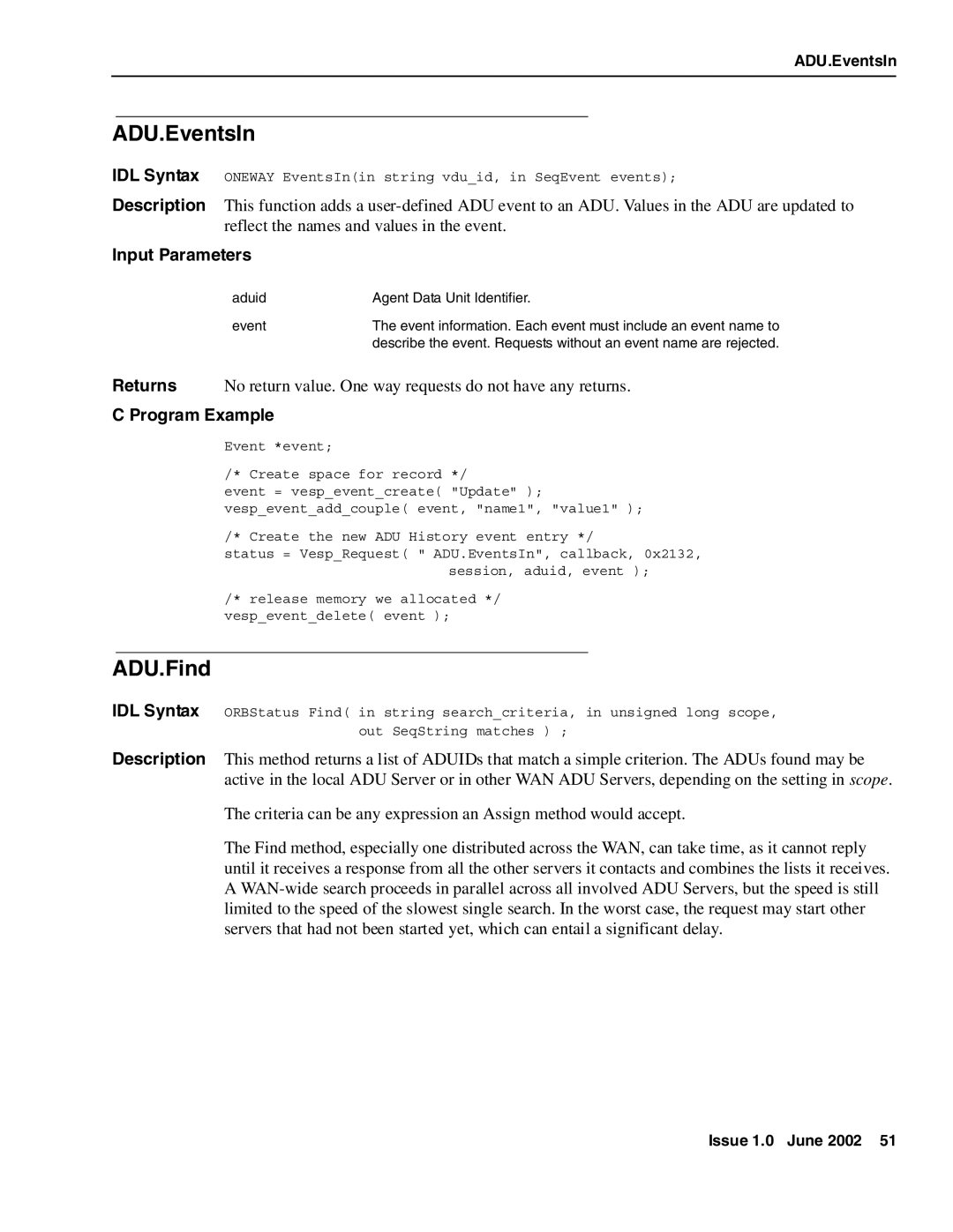 Avaya DXX-1015-01 manual ADU.EventsIn, ADU.Find 